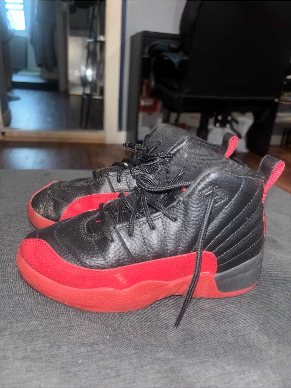 Jordan 12s Black and Red High-Top Sneakers